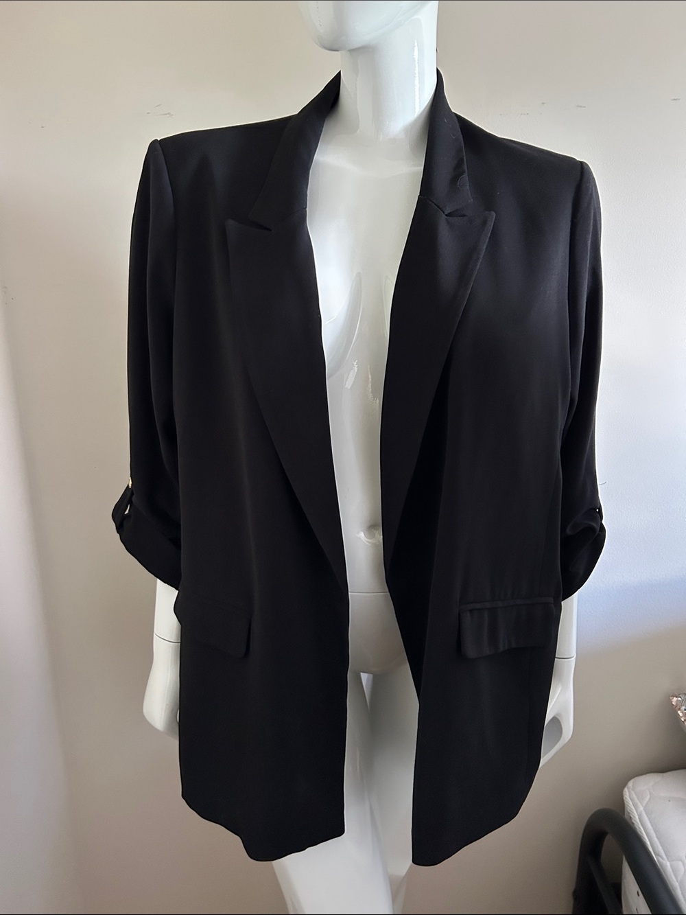 Tahari Black Open-Front Blazer with Tab Sleeves